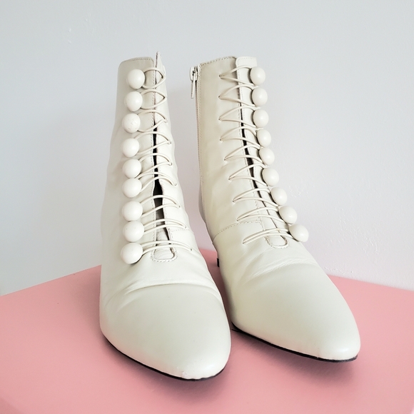 Intentionally Blank France Nappa Leather Ankle Booties Size 7 WHITE - Picture 8 of 16